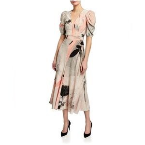 $2850 New Alexander McQueen Trompe L’Oeil Silk Puff Sleeve Runway Dress size 2